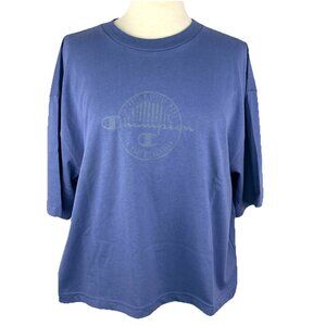 NOS 1996 Champion XL Jogbra Blue Crop Tee T-Shirt 90s 5293H Cotton Made in USA